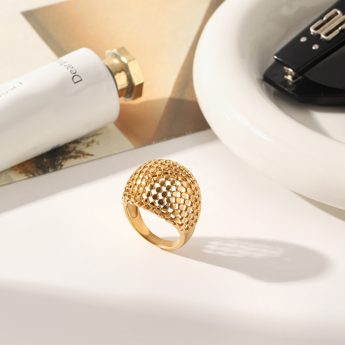 Anillo Esférico de Acero Inoxidable Diseño Geométrico Minimalista