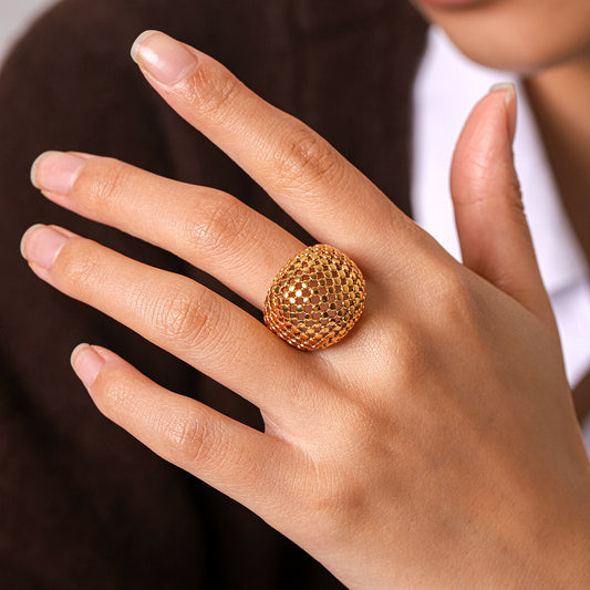 Anillo Esférico de Acero Inoxidable Diseño Geométrico Minimalista
